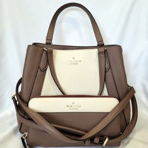 Kate Spade Brown and Cream Satchel and matching wallet